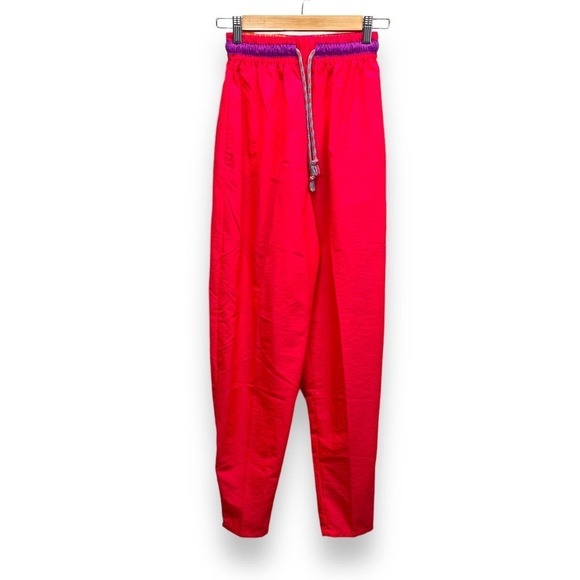 Ocean Pacific Pants - Ocean Pacific OP Pant Junior Small Vintage Windbreaker Neon Pink Rope Drawstring